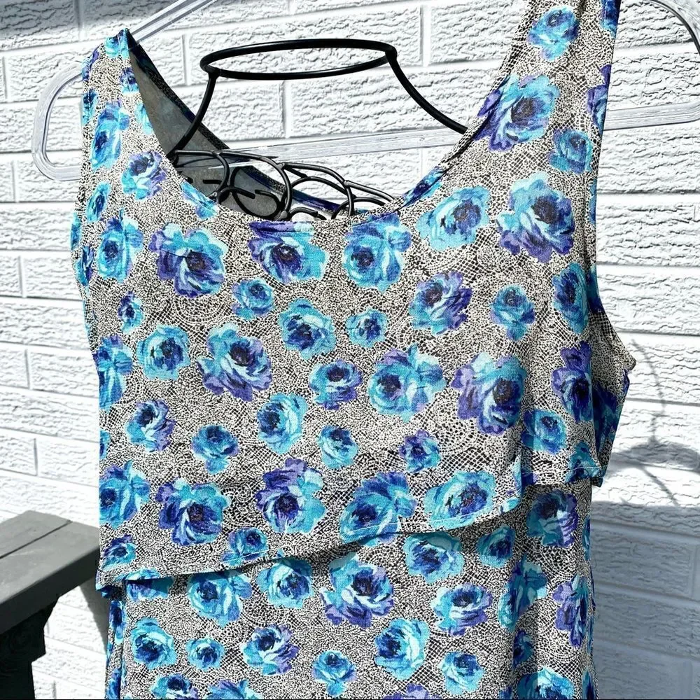 SACRED THREADS BOHO SYMMETRICALLY LAYERED FLORAL DRESS S/M NWT